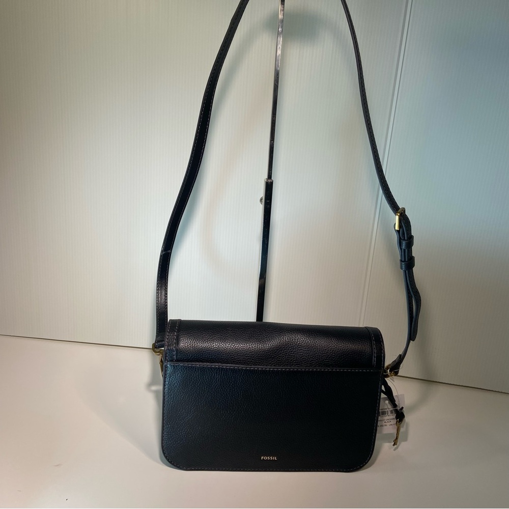 💝 Fossil Ainsley Crossbody Black Leather Turnlock Bag NWT - Picture 3 of 16